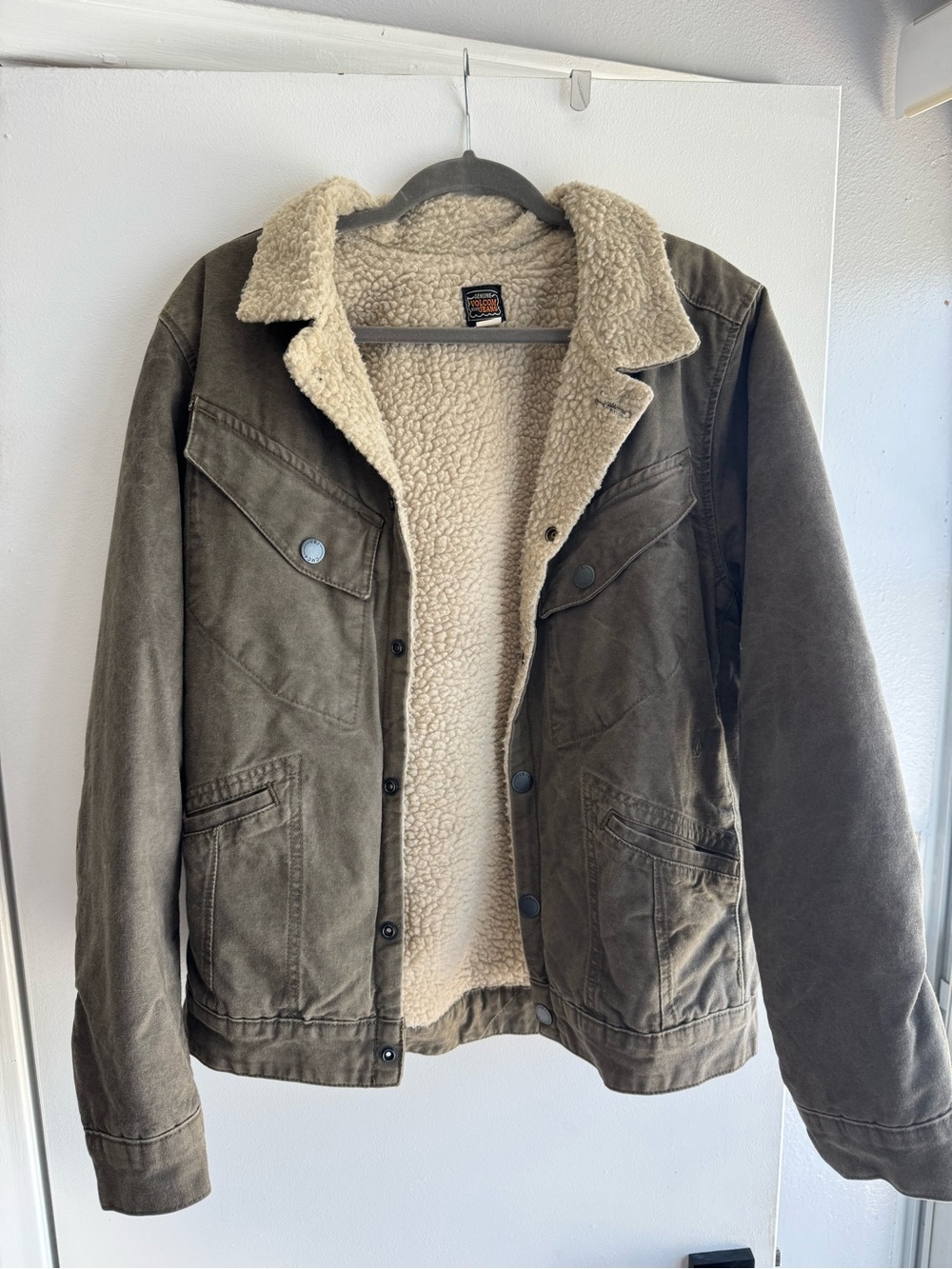 Volcom Jean Sherpa-Lined Olive Work Jacket with Cream Lining